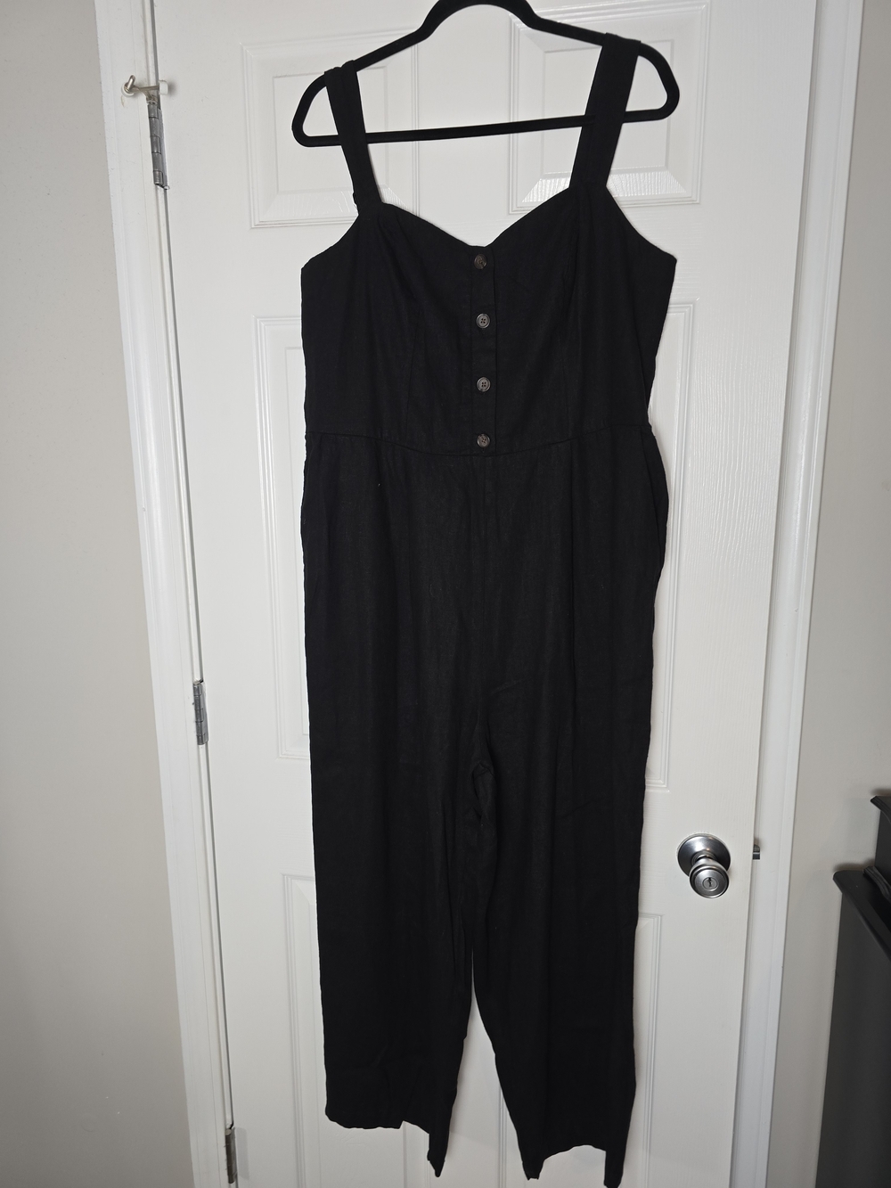 Old Navy |  Black Button-Front Linen-Blend Jumpsuit | XL